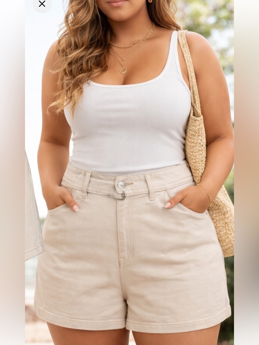 Levi Strauss Signature Beige A-Line Belted Shorts High Rise Stretch | Size 14